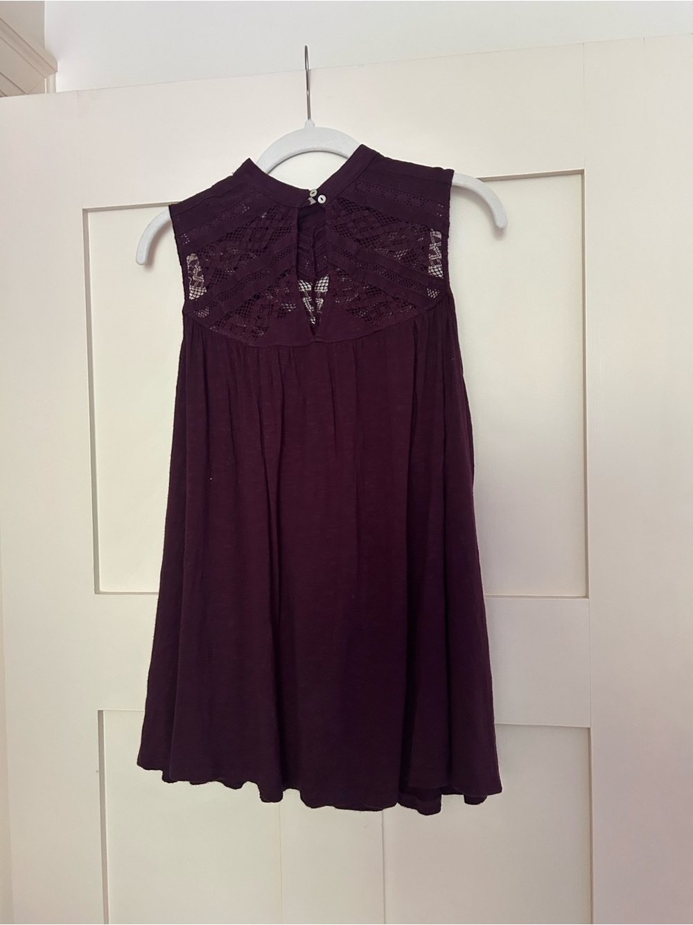Anthropologie Deep Plum Crochet Yoke Tank Top